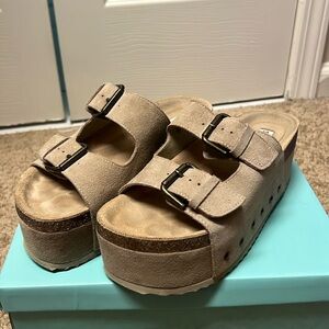 Kali Taupe platform slides by Steve Madden